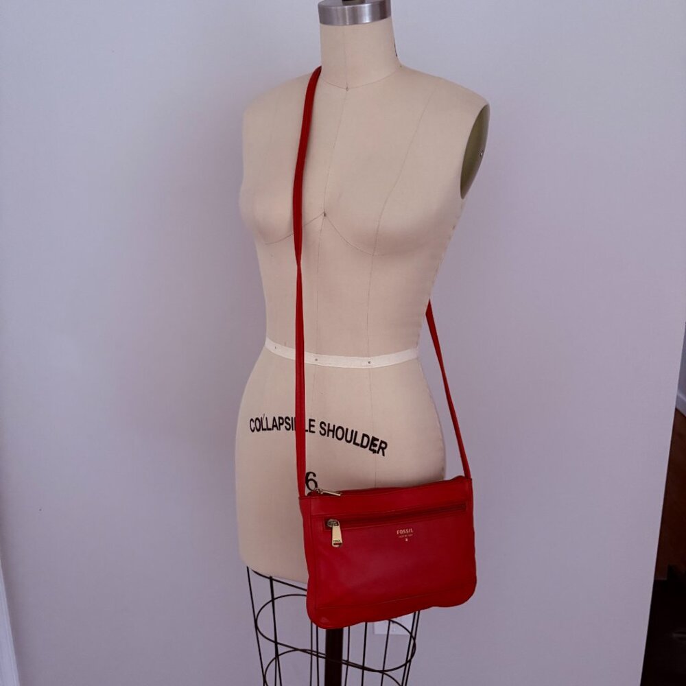 Fossil Purse Crossbody Shoulder Bag Red Leather Brass Crossbody Y2K Boho Utility